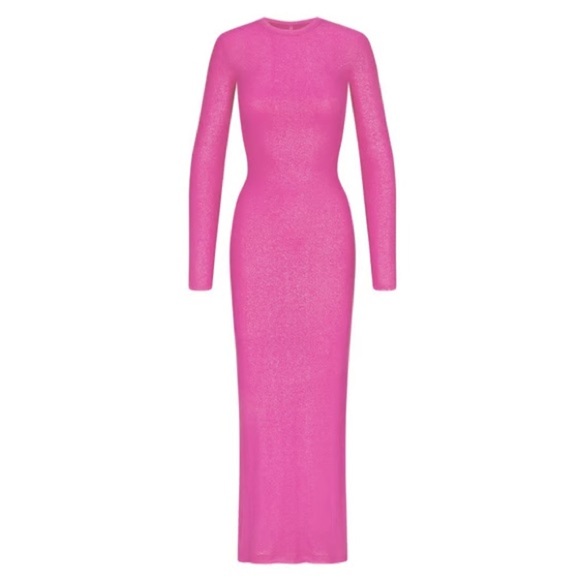 Skims Soft Lounge Shimmer Crew Neck fuchsia Long Dress Size medium - Picture 1 of 2